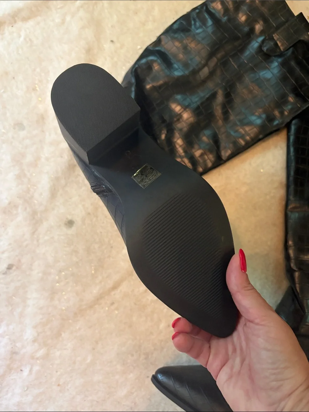 Never Worn XWC Black Croc-Embossed Knee Boots - Women
